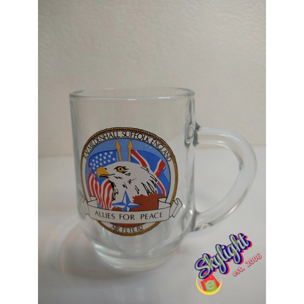 Royal Air Force Suffolk USA and England Glass Cup Allies for Peace Air Fete 82‎